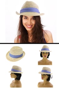 Straw Fedora with Blue Band