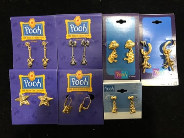 Vintage Winnie the Pooh Earrings Lot of 14 Disney 100 Acre Collection & Classic Designs