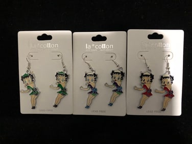Betty Boop Earrings Lot 3 Pairs Lead Free Enamel Jewelry