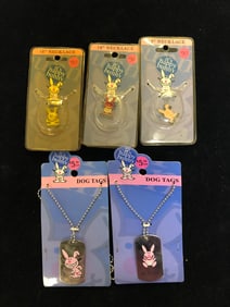 Its Happy Bunny Necklace & Dog Tag Lot 5 Pieces