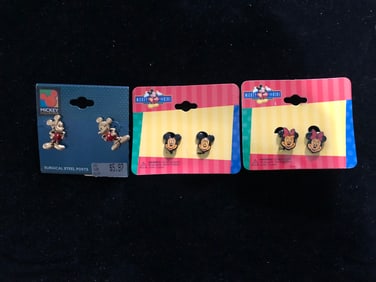 Disney Mickey & Minnie Mouse Earring Lot 3 Pair Vintage Collection