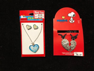 Peanuts Vintage Jewelry Lot Snoopy Necklaces & Heart Earrings