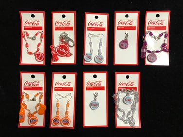 Coca Cola & Fanta Jewelry Collection 9 Piece Charm Bracelet, Earrings & Necklace Set