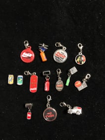 Coca Cola Mini Charm Collection 14 Piece Vintage Drink & Logo Set