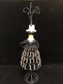 Elegant Black Dress Form Jewelry Stand Wire Mannequin with Beaded Skirt and Scroll Design