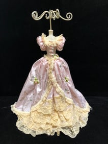 Victorian Pink Gown Dress Form Jewelry Stand Lace & Satin Mannequin with Floral Details