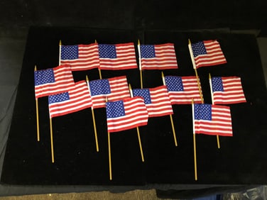 Mini American Flags on Wooden Sticks Pack of 12 Handheld USA Flags