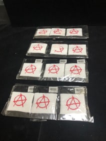 BodyRage White Knit Wristband with Red Anarchy Symbol Punk Rock Accessory