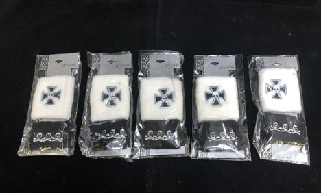 Groove Skull & Cross Wristband Set Black and White Punk Rock Sweatband Bracelets (2 Pack)