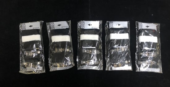 Groove Black & White Stripe Wristband Set with Double Buckle Strap Punk Rock Sweatband Bracelets