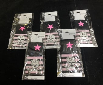 Groove Skull & Star Wristband Set Pink and Black Striped Punk Rock Sweatband Bracelets