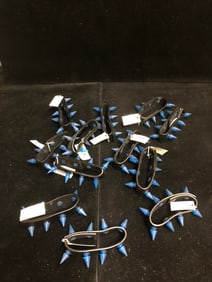 Black Faux Leather Bracelet with Blue Spike Studs Punk Rock Adjustable Wristband