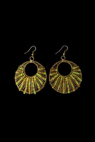 Chicos Green and Gold BOHO Hoop Earrings
