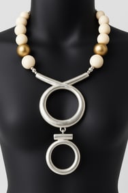 Chicos Ivory and Gold Beaded Coil Bracelet with Druzy Accent