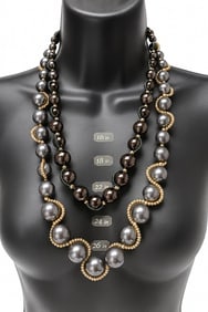 Chicos Taupe and Ivory Chunky Bead Necklace with Rhinestone Spacers