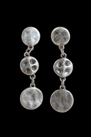 Chicos Long Blue Faceted Bead Necklace with Silver Framed Stones