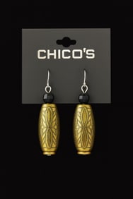 Chico’s Gold Etched Drop Earrings with Black Bead Accents