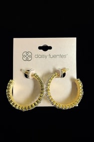 Daisy Fuentes Rhinestone Embellished Gold Hoop Earrings