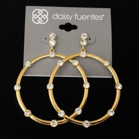 Daisy Fuentes Crystal Studded Open Circle Drop Earrings