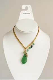 Dressbarn Green Gem Pendant Necklace with Gold Chain