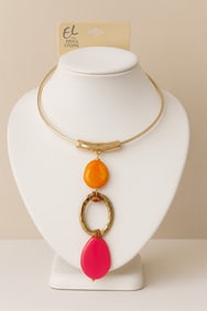 Erica Lyons Bold Orange and Pink Drop Pendant Necklace