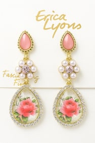 Erica Lyons Floral Teardrop Earrings with Pink Rose Design