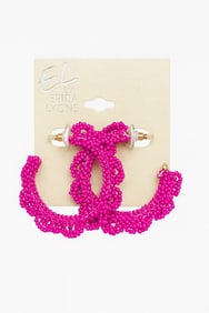 Erica Lyons Hot Pink Beaded Hoop Earrings