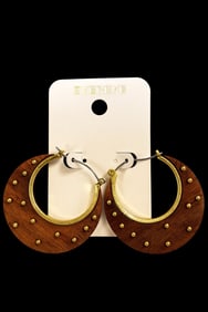Evereve Wood and Gold Studded Hoop Earrings
