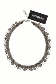 Express Rhinestone and White Enamel Collar Necklace