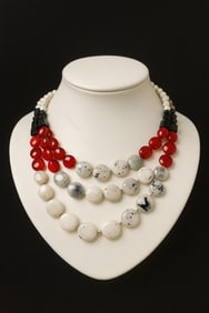 Loft Red, Black, and White Beaded Statement Necklace