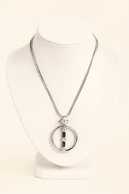 Peter Nygard Silver Circle Pendant Necklace with Geometric Crystals