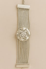 Premier Designs Silver Rhinestone Floral Statement Bracelet