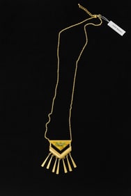 Susan Graver Modern Art Deco Pendant Necklace in Gold and Green