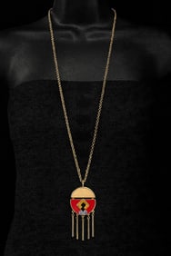 Susan Graver Red and Gold Geometric Long Pendant Necklace