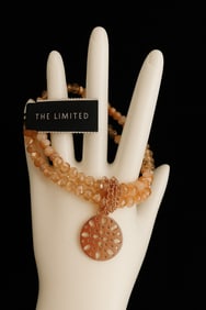 The Limited Peach Beaded Bracelet Set with Openwork Disc Charm