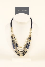 The Limited Multistrand Beaded Statement Necklace (Navy, Gold, White)