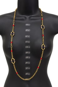 The Limited Long Gold Link Necklace with Red and Blue Accents