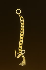 The Limited Gold Chain Bracelet with Rhinestone and Tassel Charm