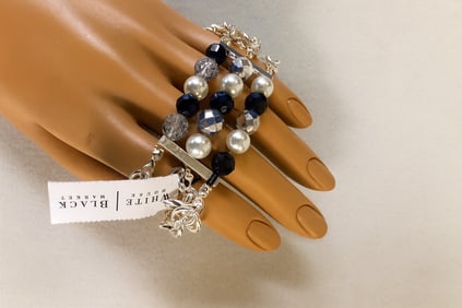 White House Black Market Black and Silver Beaded Multi-Strand Bracelet