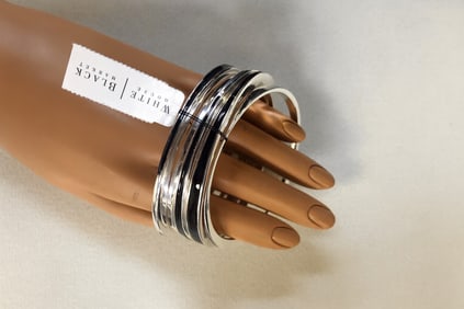 White House Black Market Silver and Black Stackable Bangle Set