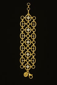 White House Black Market Gold Geometric Wide Link Bracelet with Rhinestone Details