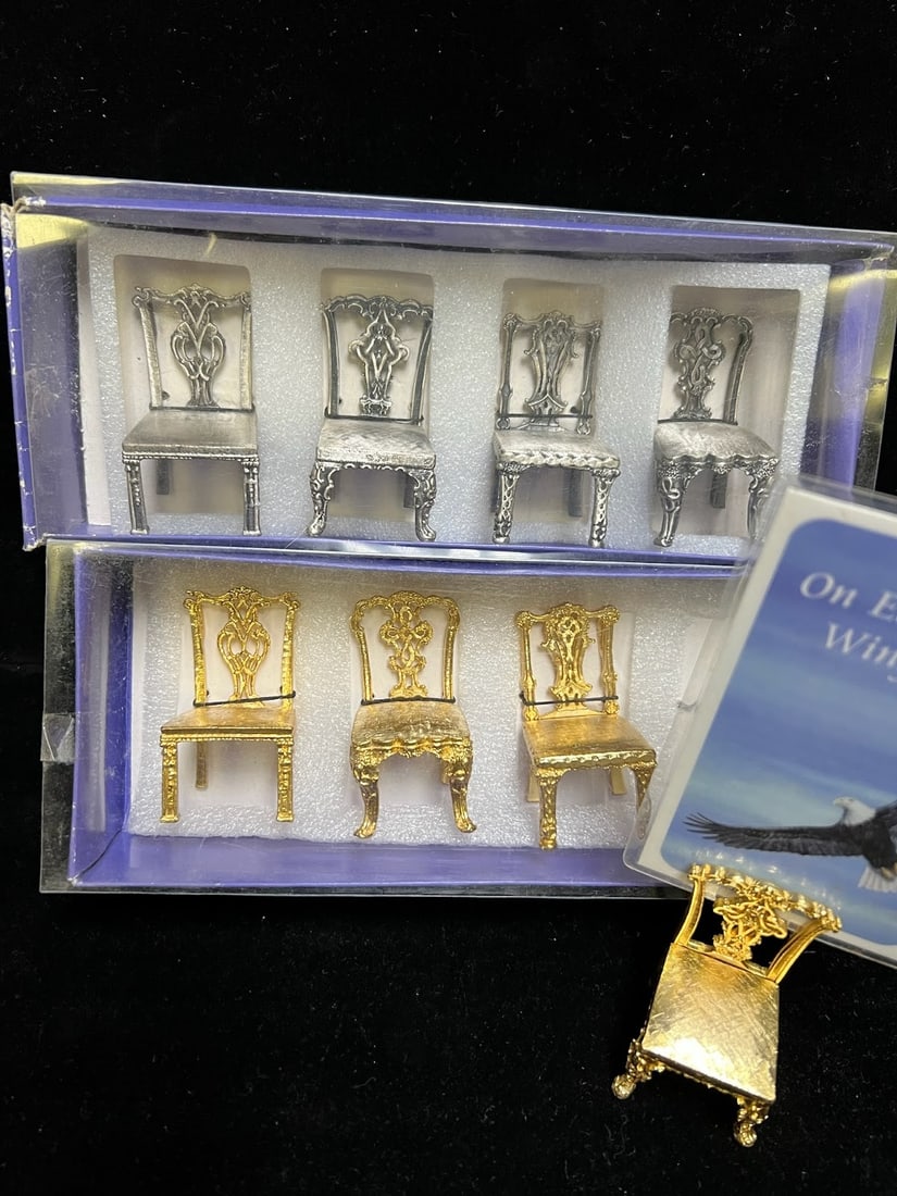 ELEGANT MINIATURE CHAIR SETS - GOLD & SILVER PLATED (4 PIECE EACH) (1 of 1)
