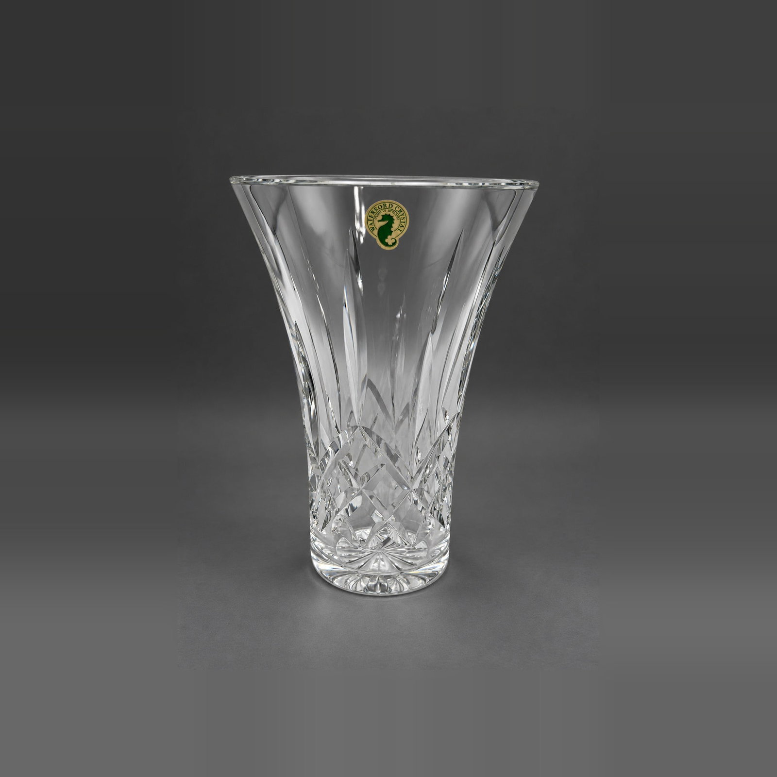 Waterford Lismore Crystal Vase: Cut crystal vase consistent with Waterford’s Lismore pattern. Attribution should be confirmed from a readable etched factory mark, which was not independently verified here. SEO Keywords: