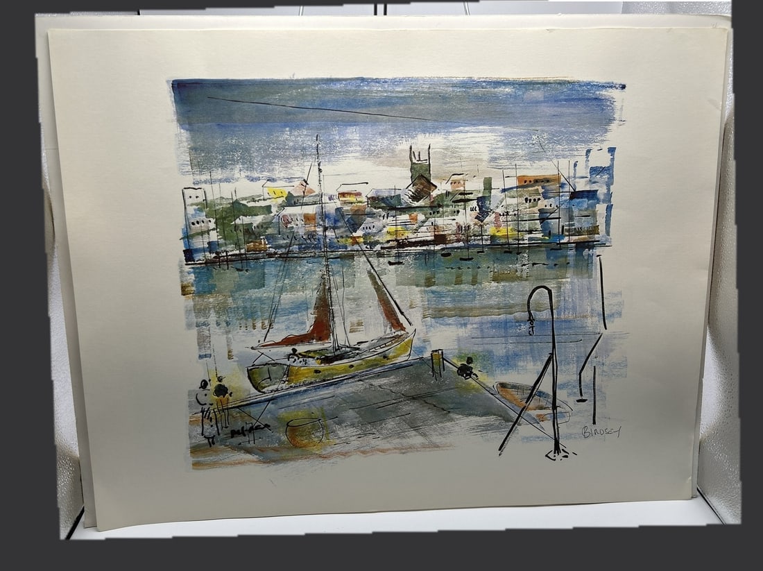 Signed Birdsey Marina Watercolor - 7