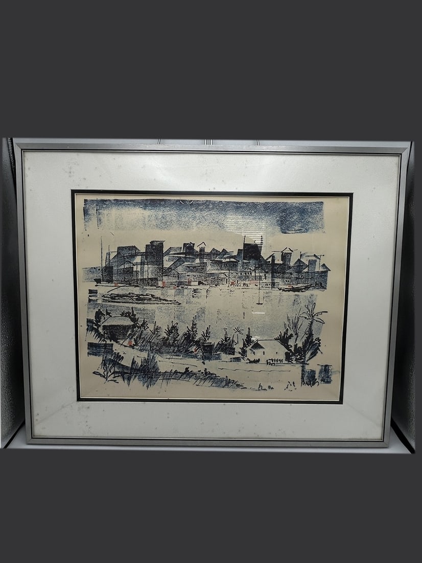 Signed Birdsey Blue Harbor Watercolor - 7