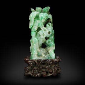 Qing Dynasty Jadeite carved ornament of lady and boy