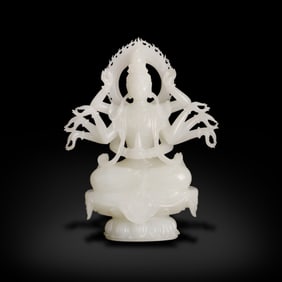 Qing Dynasty White jade carved Thousand-Hand Avalokiteshvara statue