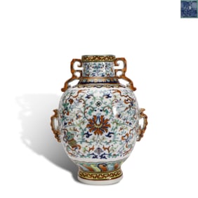 Qing Dynasty Qianlong period, Doucai multi-ear vase with Eight Immortals' Attributes, interlocking