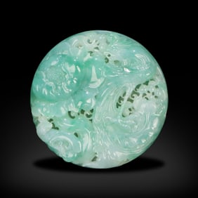 Qing Dynasty Jadeite carved pendant with phoenix and peony patterns