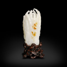 Qing Dynasty Hetian white jade Buddha's hand-shaped flower vase